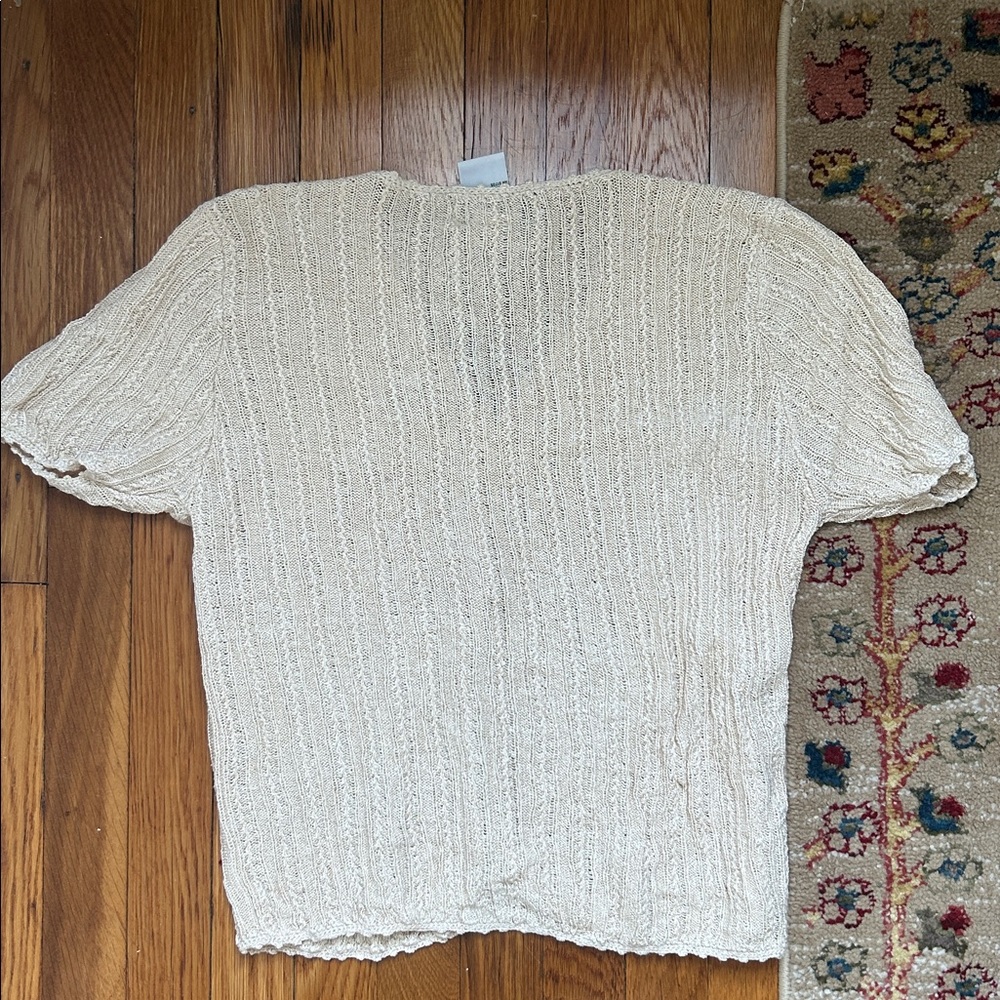 Beige Silk Blend Knitted Cardigan Blouse - Picture 3 of 3